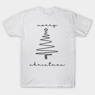 Merry Christmas - One Line Christmas Tree (Black) T-Shirt